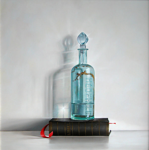 Rob Møhlmann, Godlievend flesje, olieverf op paneel, 40 x 40 cm