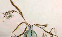 Rob Møhlmann, Drie verdroogde tulpen, olieverf op paneel, 40 x 40 cm