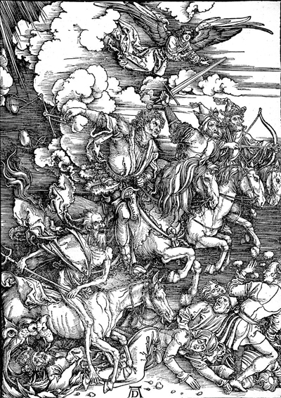 Albrecht Dürer, De vier ruiters, 1498, houtsnede