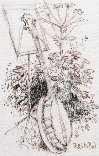 Rein Pol – Banjo tussen bereklauw, 2013, pentekening, 10,2×6,5cm