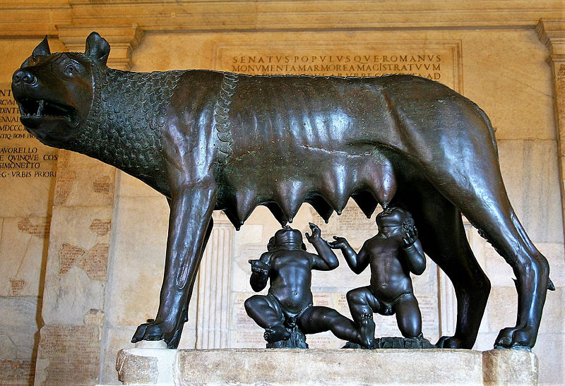 Romulus en Remus, gezoogd door de wolvin, brons, ca. 750 v. Chr. De jongethes zijn uit de 15e eeuw n. Chr.