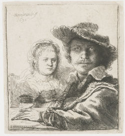 Zelfportret met Saskia, 1636, ets